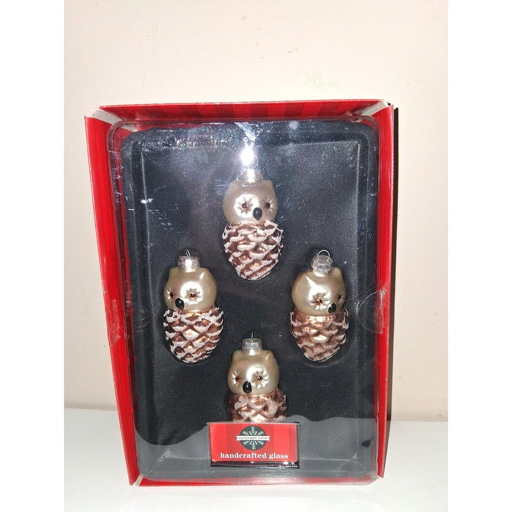 Vintage Rauch Glass Owl Christmas Ornaments Set of 4 December Home 3.25"